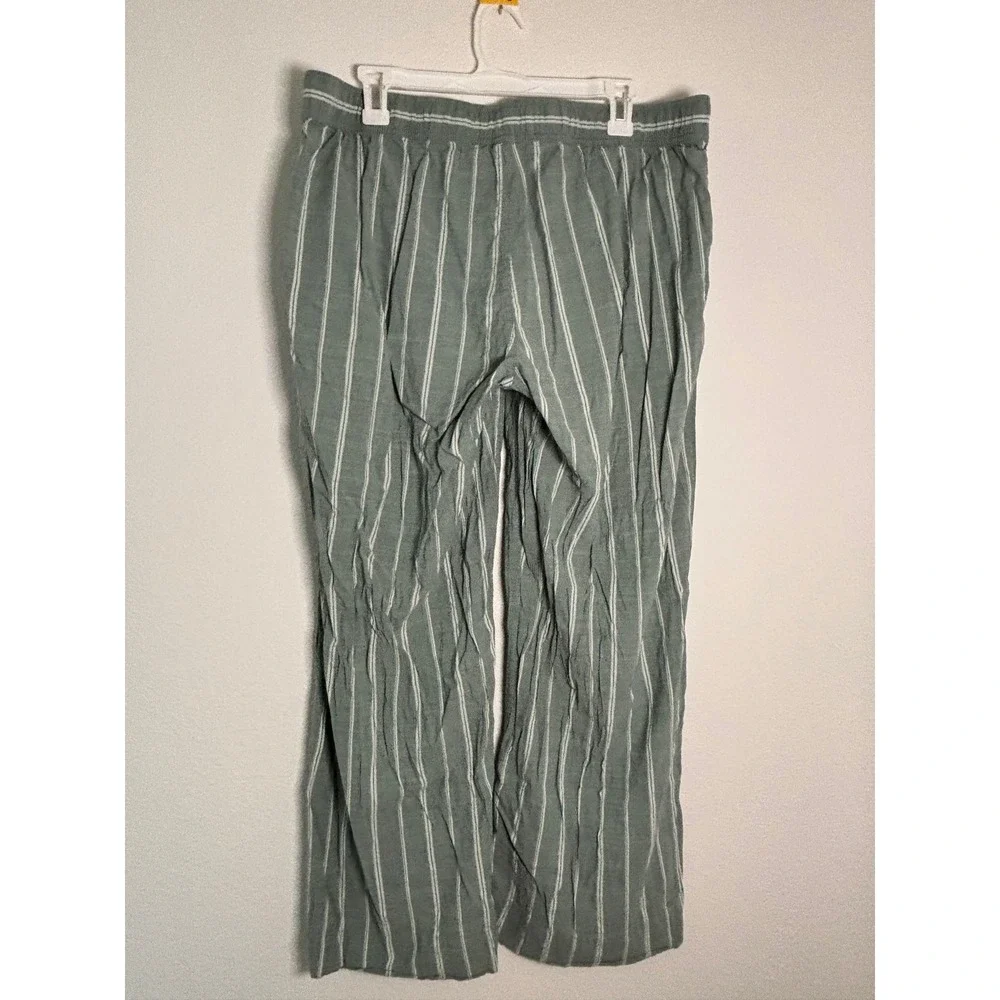 Auden Womens XL Sage Green White Striped Pajama Pants Wide Leg Sleepwear Pockets